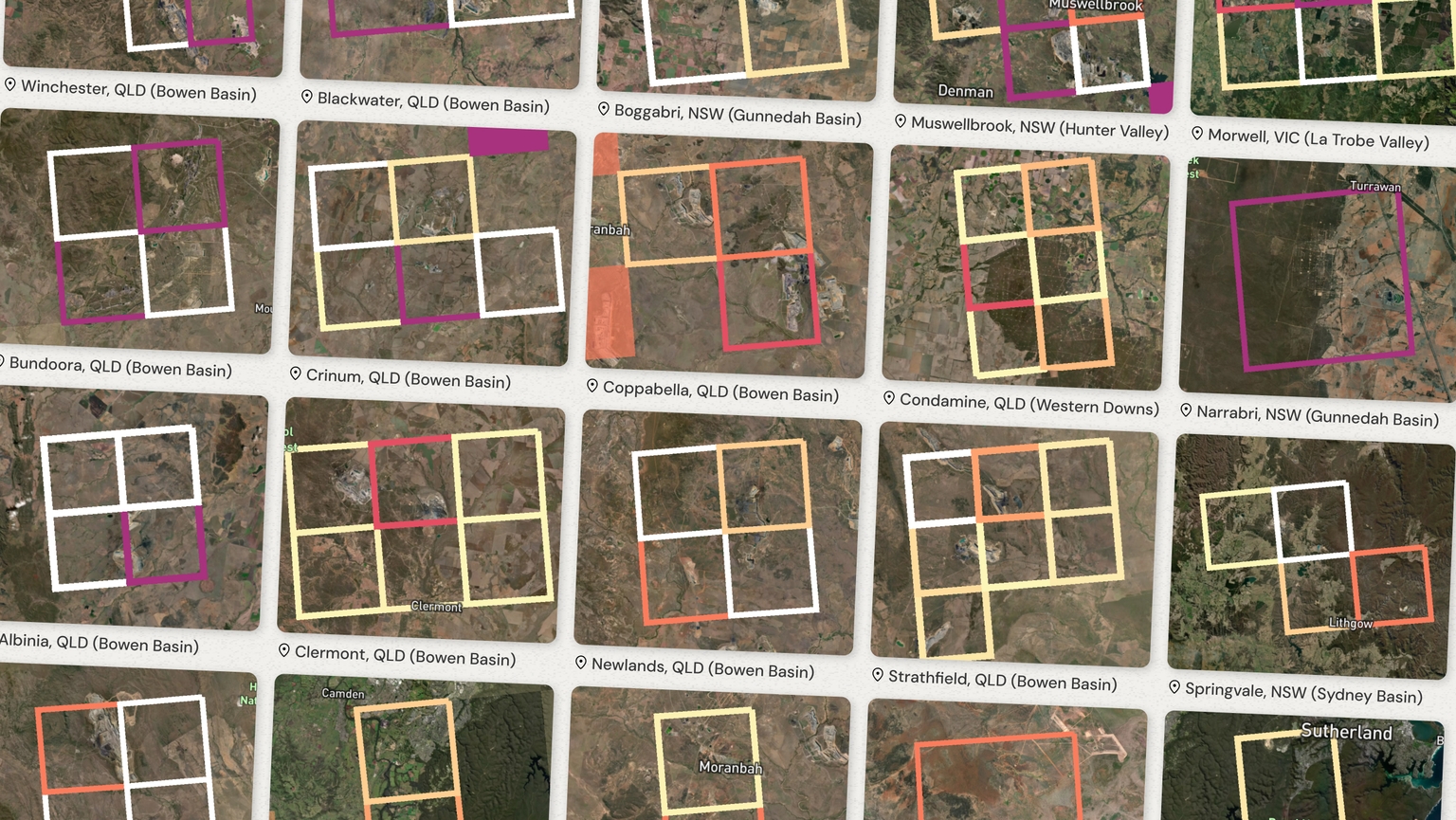 Collage of images of grid cells in the Open Methane methane map